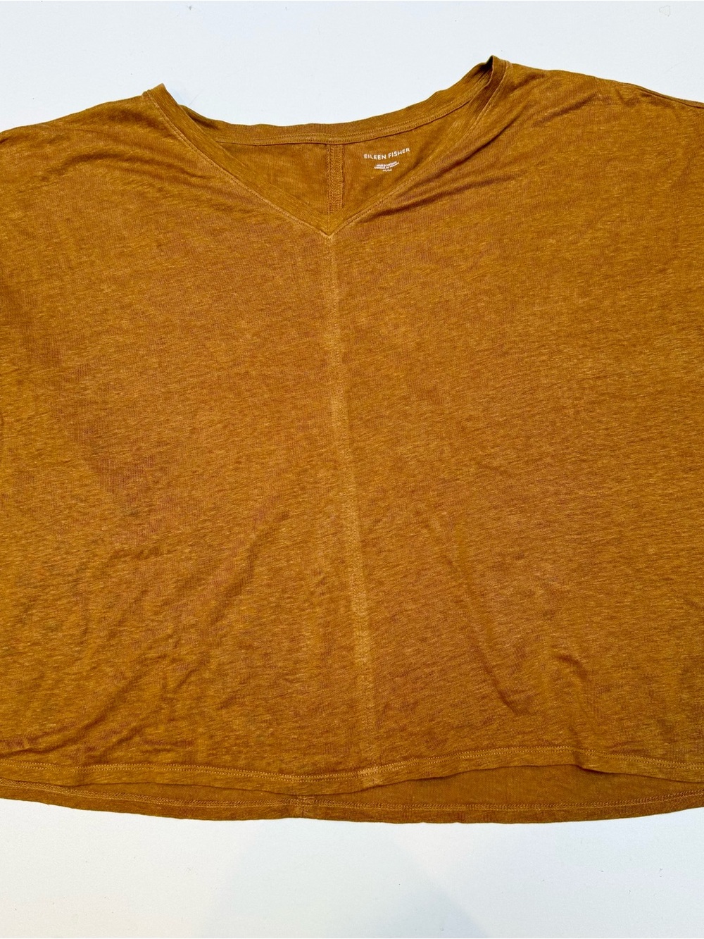Eileen Fisher Short-Sleeve V-Neck Top in Mustard Brown